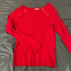 EUC NY & Co Red Sweater w/ Gold Zipper Detail